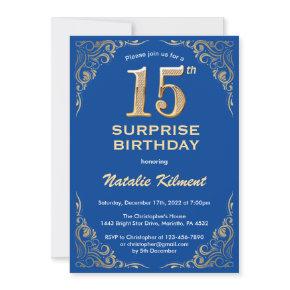 Surprise 15th  Blue and Gold Glitter